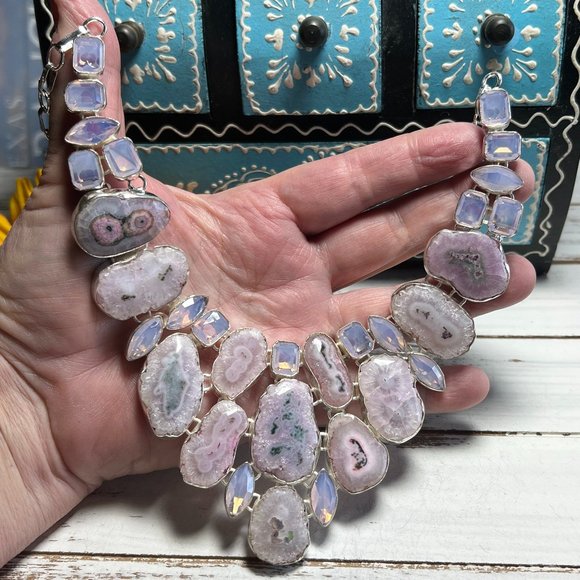 Solar Quartz & Opalite Necklace Handmade Crystal Gemstone 925 Silver Large New! - Picture 11 of 15